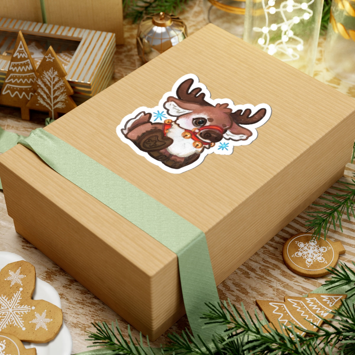 Jingle Bells Reindeer Kawaii Christmas Cutie Holiday Die-Cut Vinyl Sticker 4in