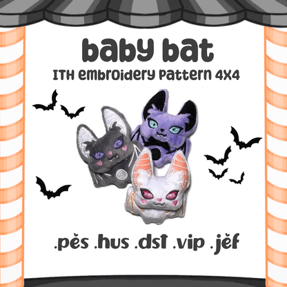 Baby Bat ITH Embroidery Plush Pattern 4x4 Digital Download