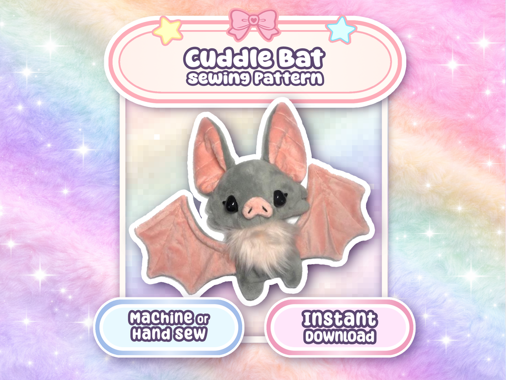 Cuddle Bat Plush Sewing Pattern Hand or Machine Sew Cute Spooky Creepy Kawaii Halloween
