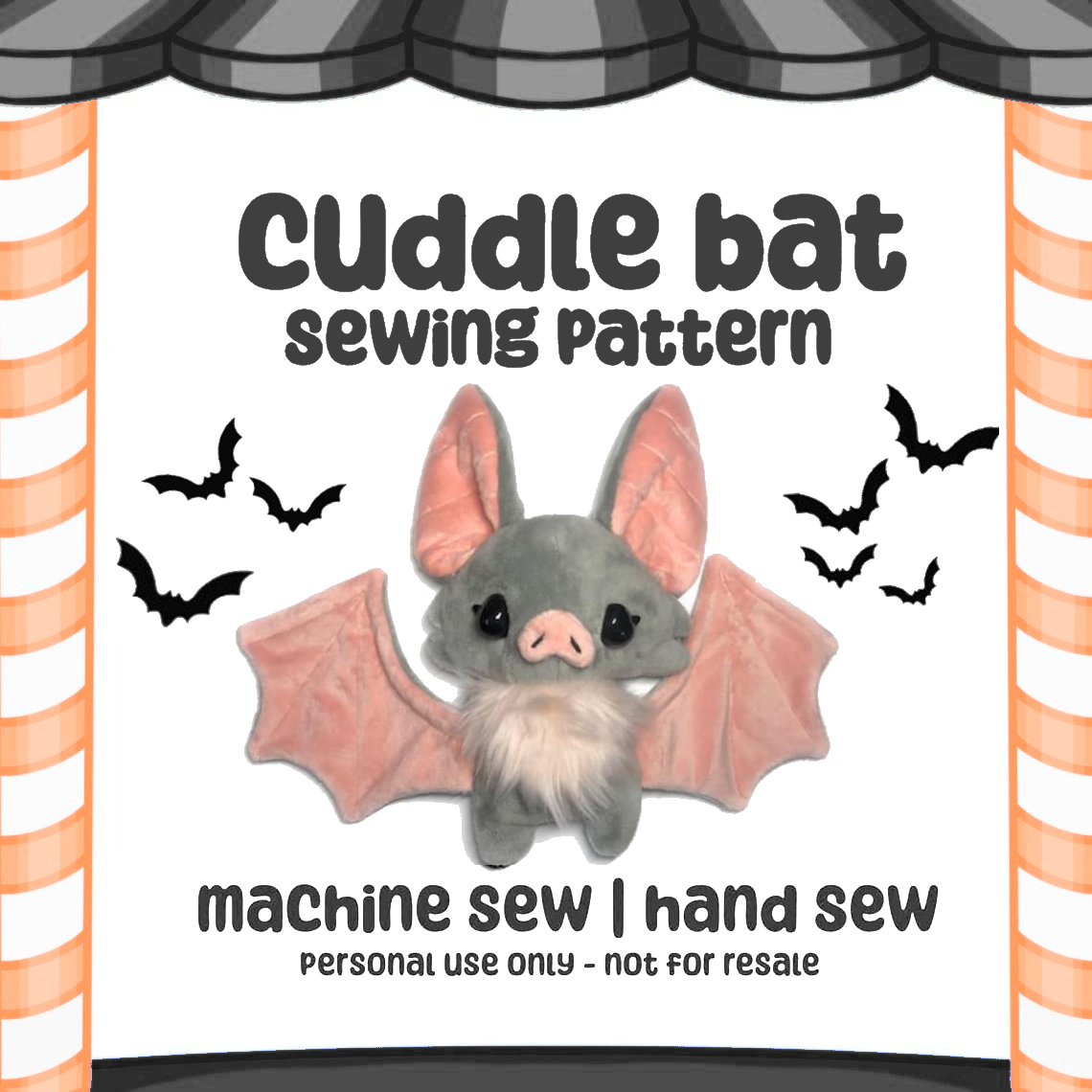 Cuddle Bat Plush Sewing Pattern Hand or Machine Sew Cute Spooky Creepy Kawaii Halloween