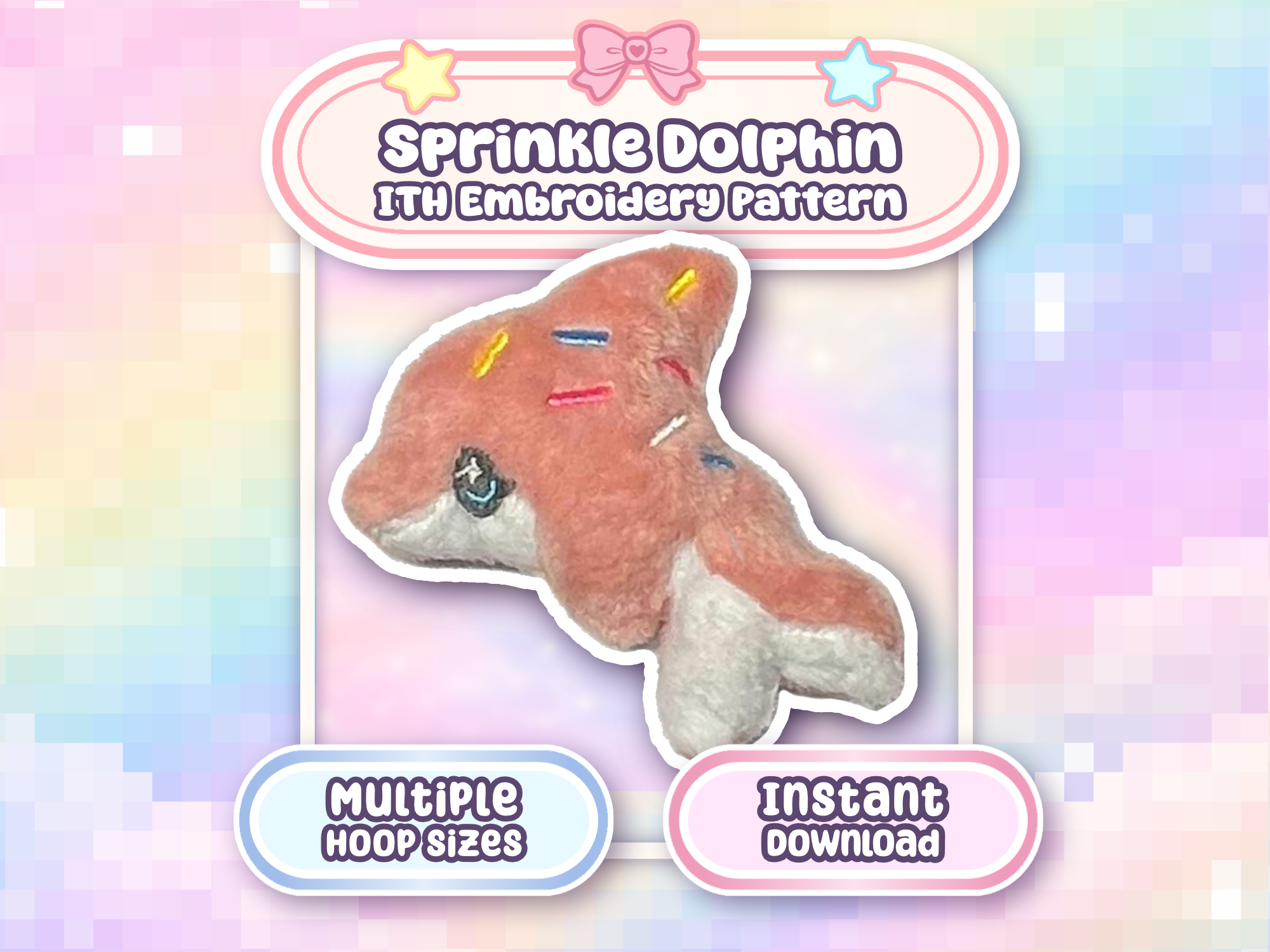 Sprinkle Dolphin Embroidery Machine Keychain Pattern Kawaii Plush (4x4 5x7) (Digital Download)