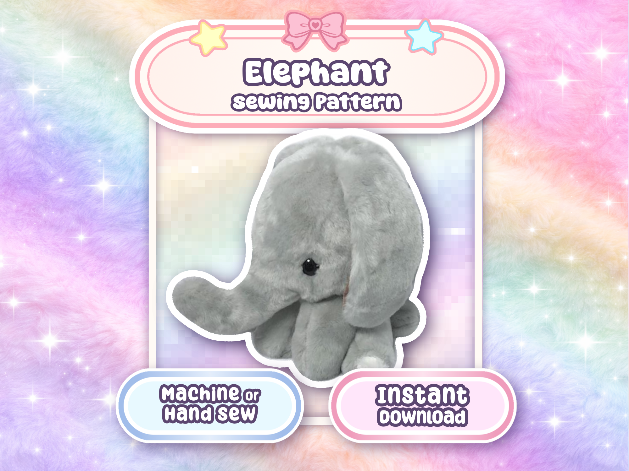 Baby Elephant Plush Sewing Pattern Sewing Machine Pattern Cute Kawaii DIY