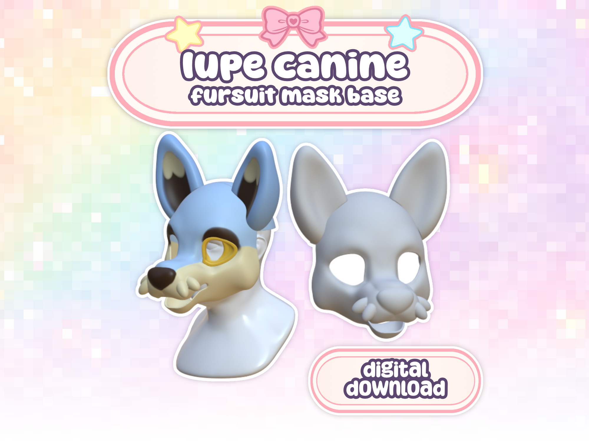 Cutie Fursuit Head 002 STL Files 3D Print Mask Base Short Snout Canine Lupe Doll (Digital Download)