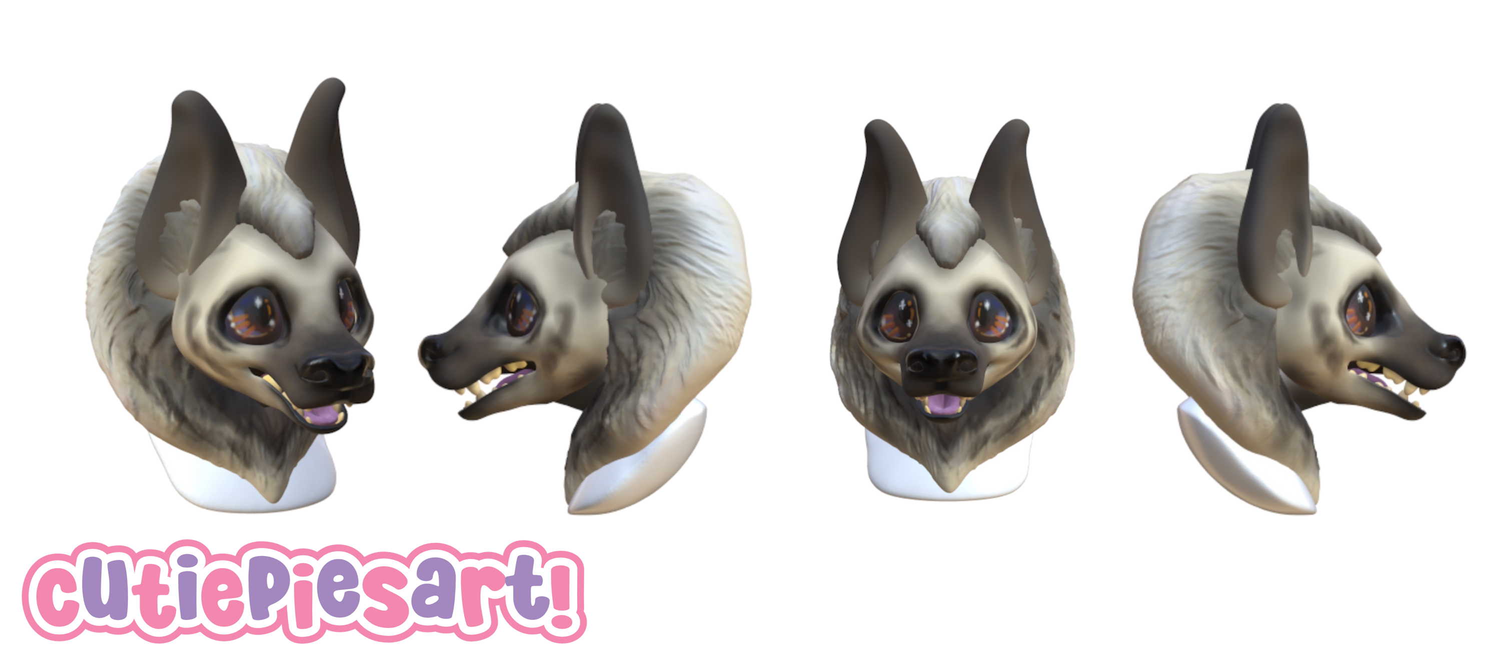 Hyena Cutie Fursuit Head 004 STL Files 3D Print Mask Base Open Mouth Striped Hyena Art Doll (Digital Download)