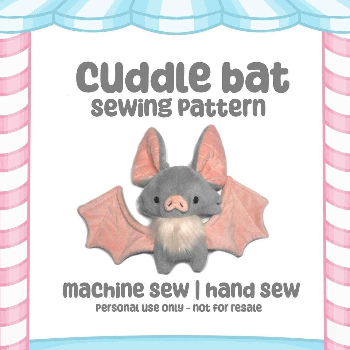 Cuddle Bat Plush Sewing Pattern Hand or Machine Sew Cute Spooky Creepy Kawaii Halloween