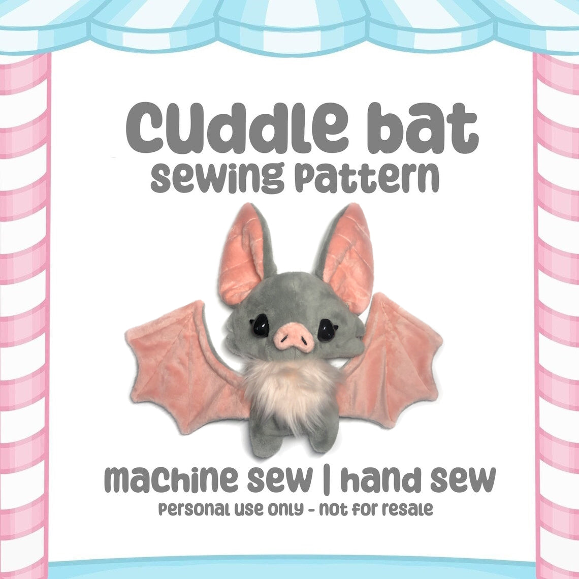 Cuddle Bat Plush Sewing Pattern Hand or Machine Sew Cute Spooky Creepy Kawaii Halloween