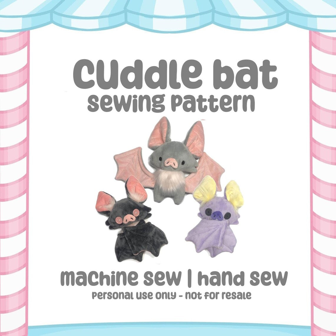 Cuddle Bat Plush Sewing Pattern Hand or Machine Sew Cute Spooky Creepy Kawaii Halloween