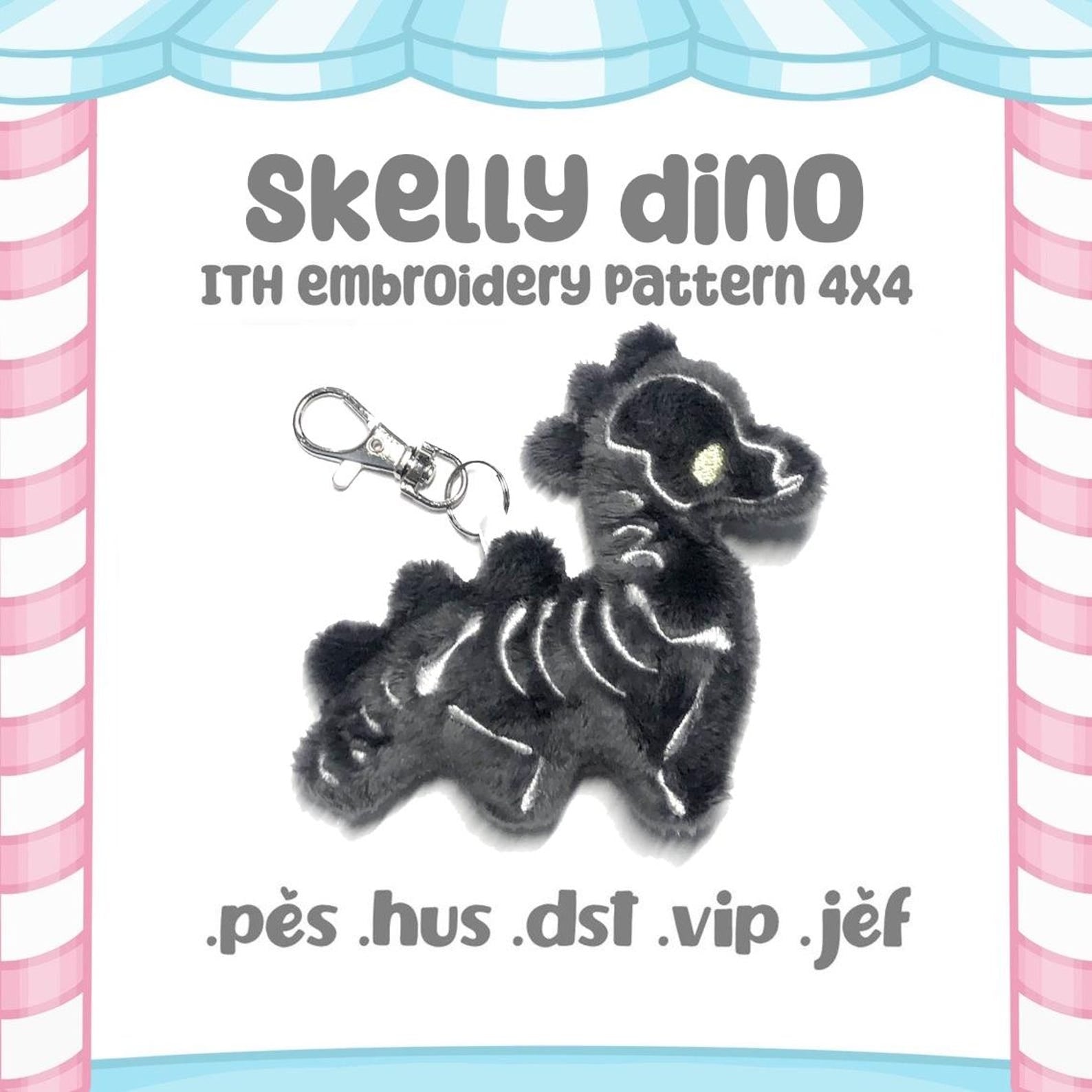 Skelly Dino ITH Plush Skeleton Embroidery Machine Pattern 4x4