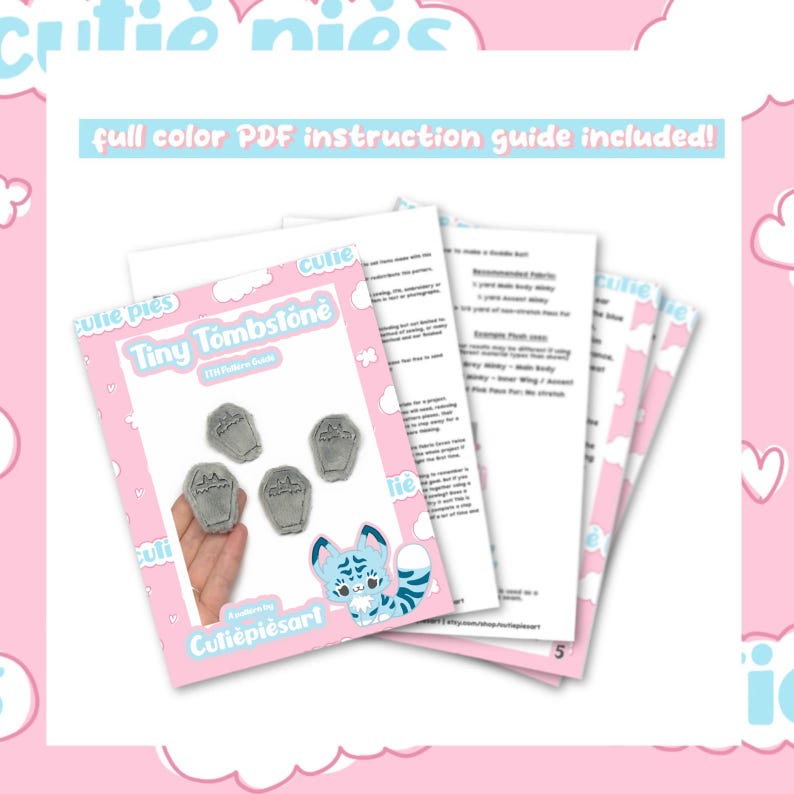 Tiny Tombstone Plush ITH Embroidery Machine Pattern Creepy Kawaii Worry Pet (4x4) (Digital Download)