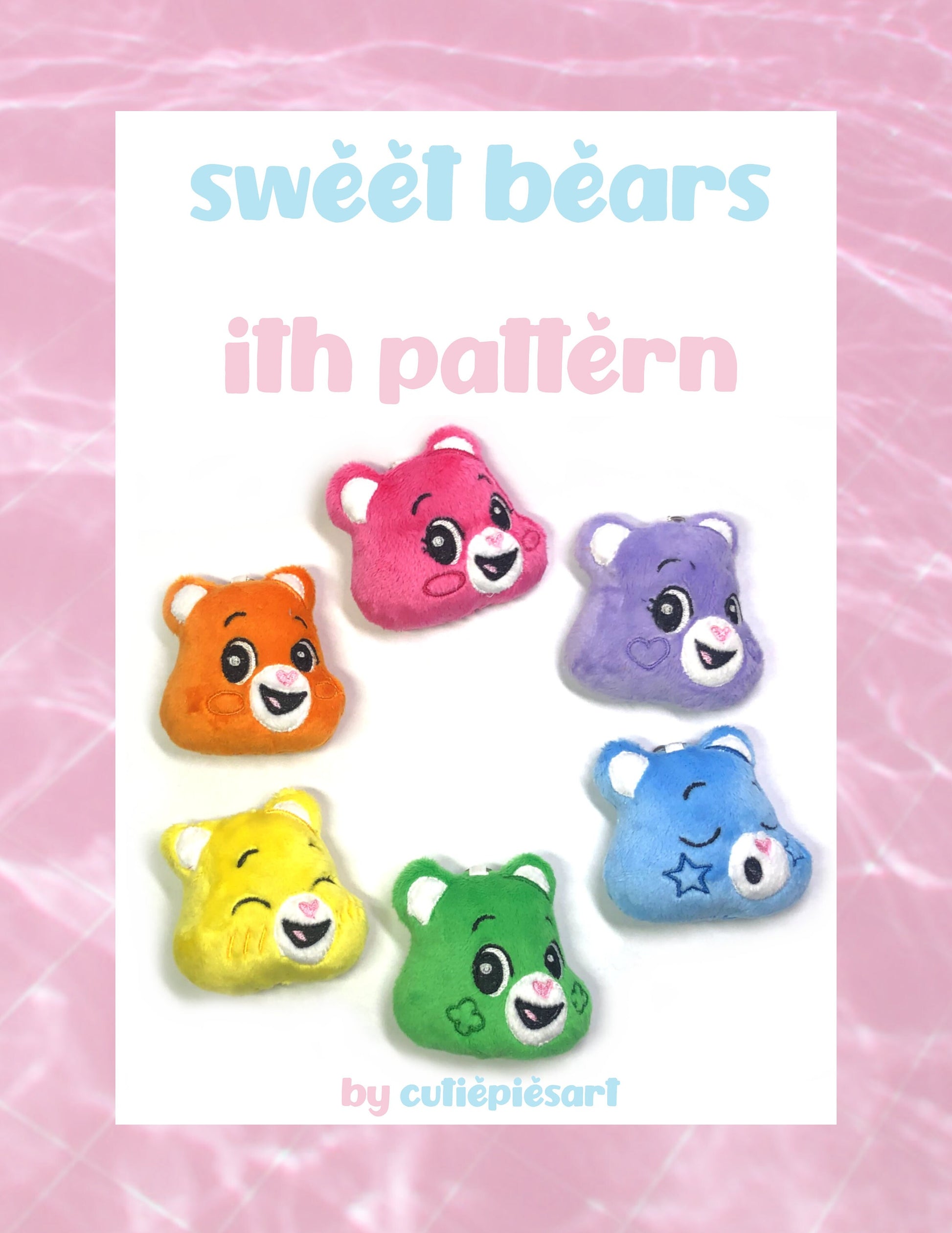 Sweet Bears ITH Embroidery Pattern Tiny Plush Cute Fluffy Pastel Keychain