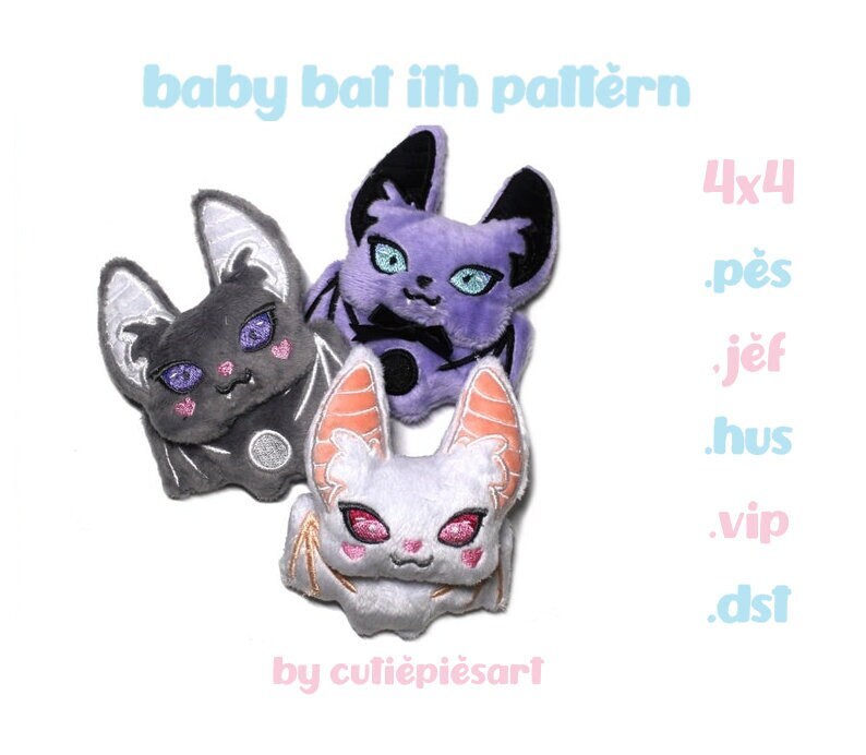 Baby Bat ITH Embroidery Plush Pattern Kawaii Keychain Halloween Embroidery Machine Pattern Cute