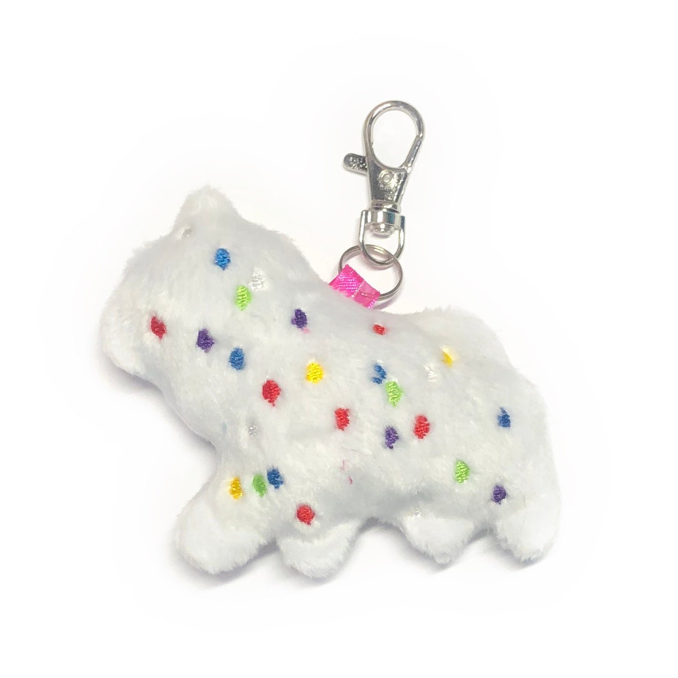 Animal Cracker Frosted Circus Cookie Plush Keychain Pink White Cute Fluffy Pastel Circus Clowncore Carnival Kawaii Sprinkles MADE TO ORDER