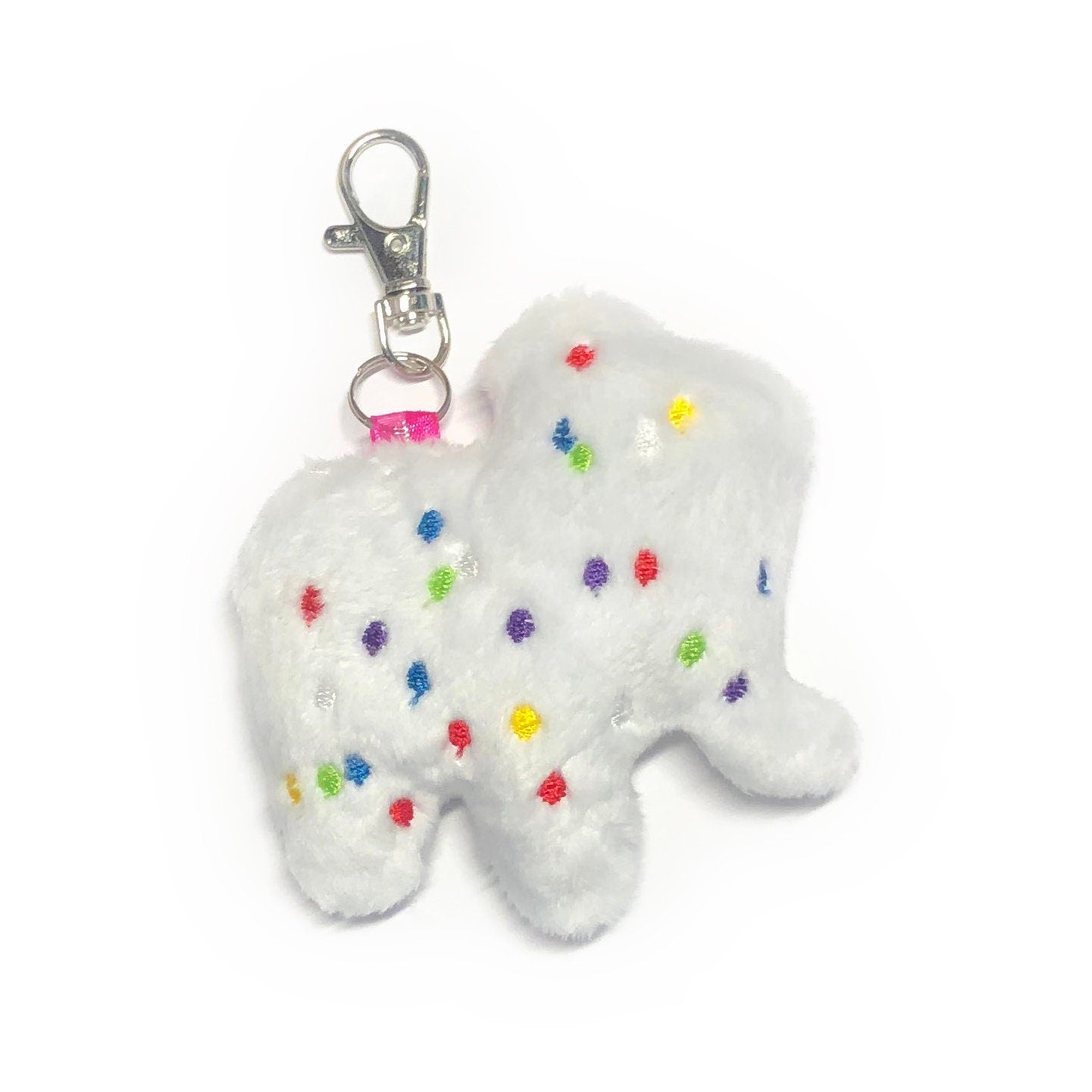 Animal Cracker Frosted Circus Cookie Plush Keychain Pink White Cute Fluffy Pastel Circus Clowncore Carnival Kawaii Sprinkles MADE TO ORDER