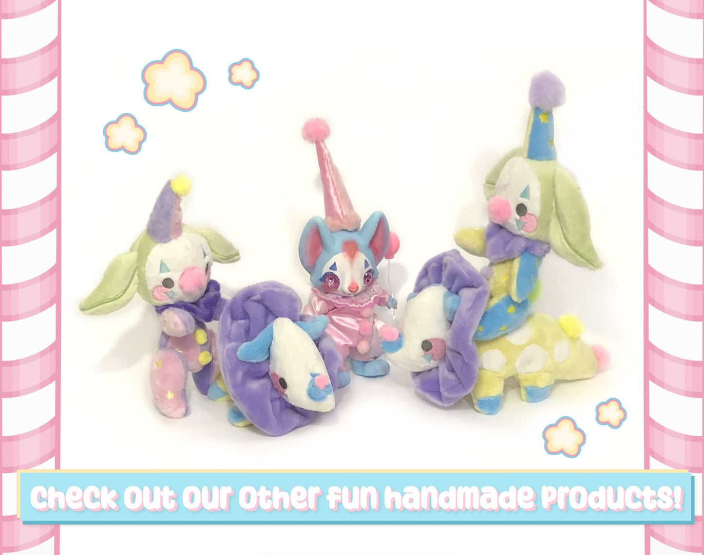 Funceratops Clown Triceratops Plushie Kawaii Tiny Plush Cute Fluffy Pastel Circus Clowncore MADE TO ORDER