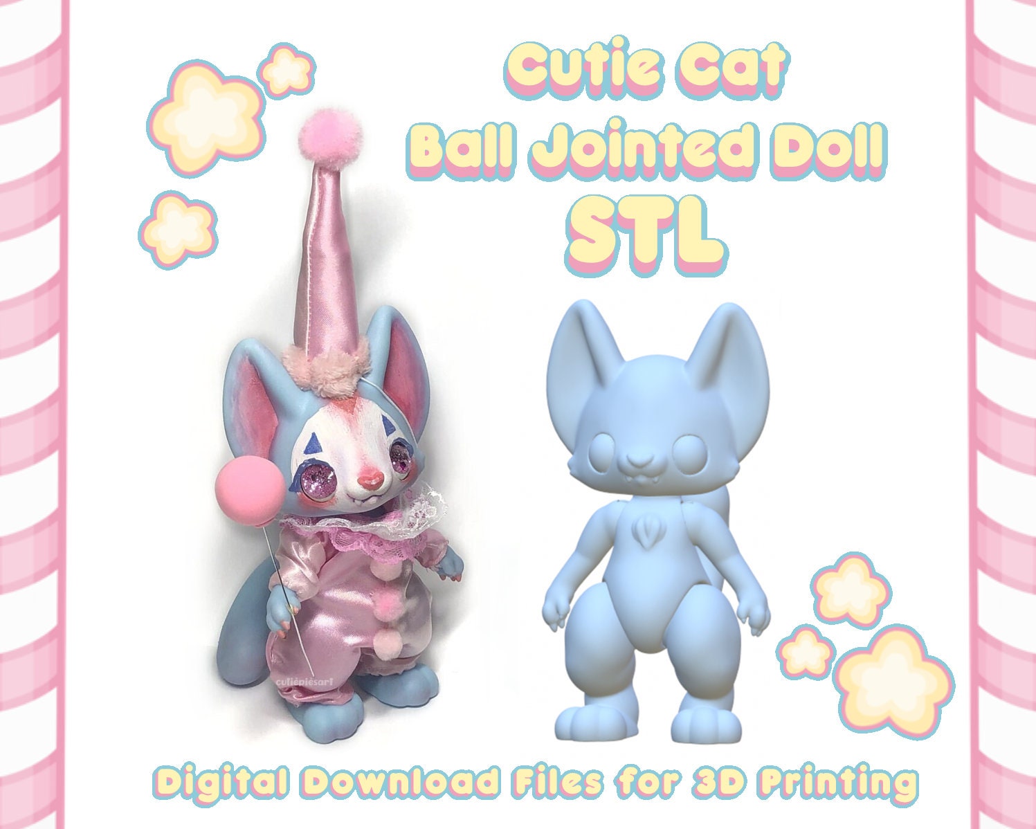 Cutie Cat Doll BJD Resin STL Files 3D Print Kawaii Feline Doll Furry Anthropomorphic Ball Jointed Elastic Doll