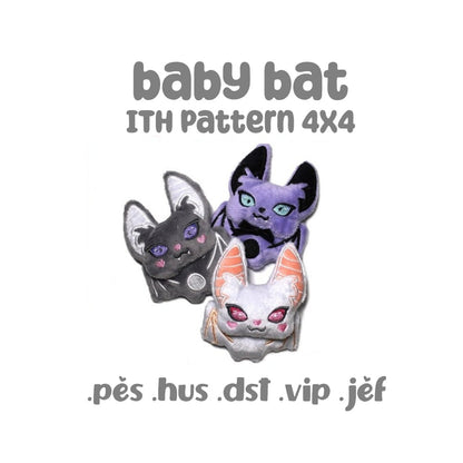 Baby Bat ITH Embroidery Plush Pattern Kawaii Keychain Halloween Embroidery Machine Pattern Cute