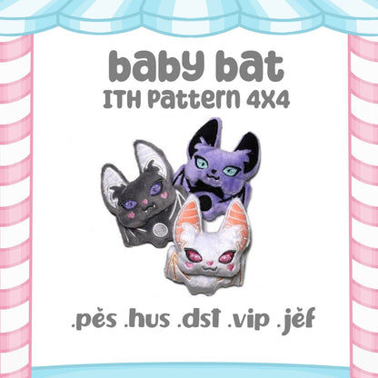 Baby Bat ITH Embroidery Plush Pattern Kawaii Keychain Halloween Embroidery Machine Pattern Cute