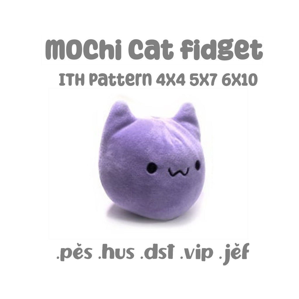 Mochi Cat Squishy Kawaii ITH Embroidery Pattern Fidget Stim Toy Tiny Plush Cute 4x4 5x7 6x10