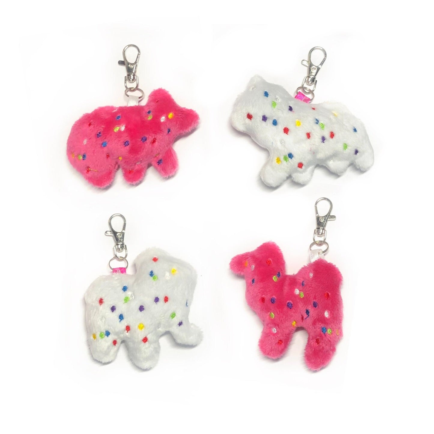 Animal Cracker Frosted Circus Cookie Plush Keychain Pink White Cute Fluffy Pastel Circus Clowncore Carnival Kawaii Sprinkles MADE TO ORDER