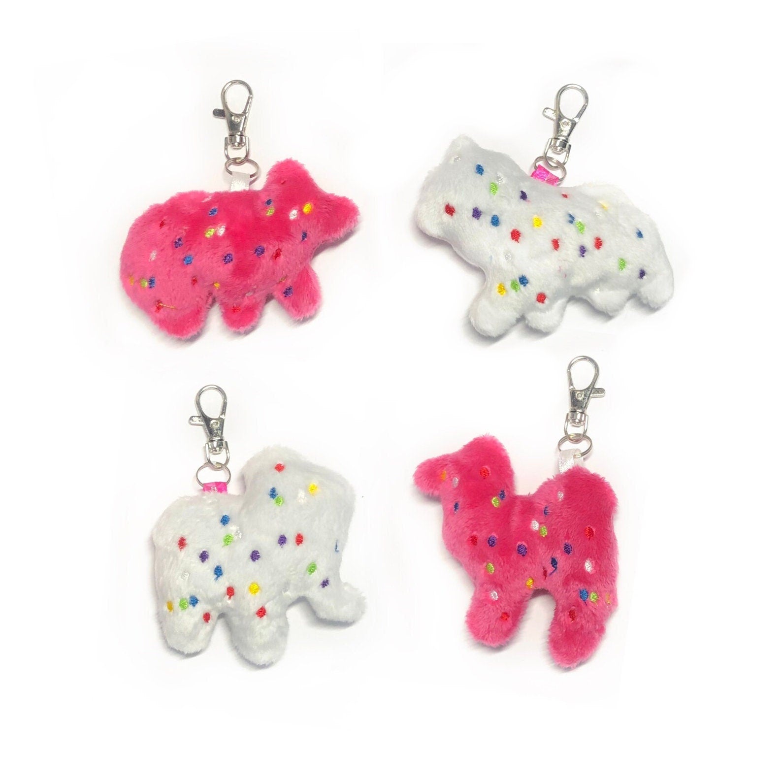 Animal Cracker Frosted Circus Cookie Plush Keychain Pink White Cute Fluffy Pastel Circus Clowncore Carnival Kawaii Sprinkles MADE TO ORDER