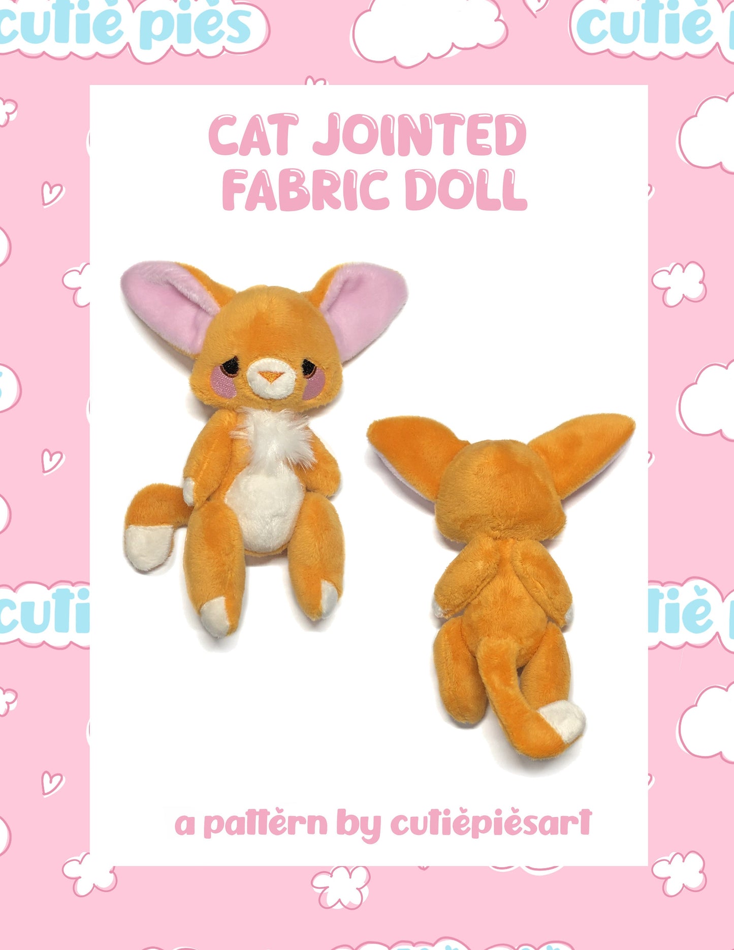 Kitty Cat Plush Doll Jointed ITH Embroidery Plush Pattern Keychain Nostalgia 4x4 Embroidery Machine Pattern Cute Kawaii