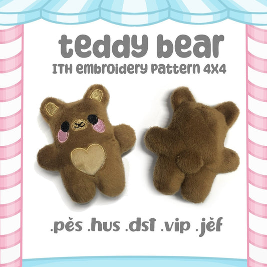 Kawaii Teddy Bear ITH Embroidery Plush Pattern Keychain 4x4 Embroidery Machine Pattern Cute Kidcore