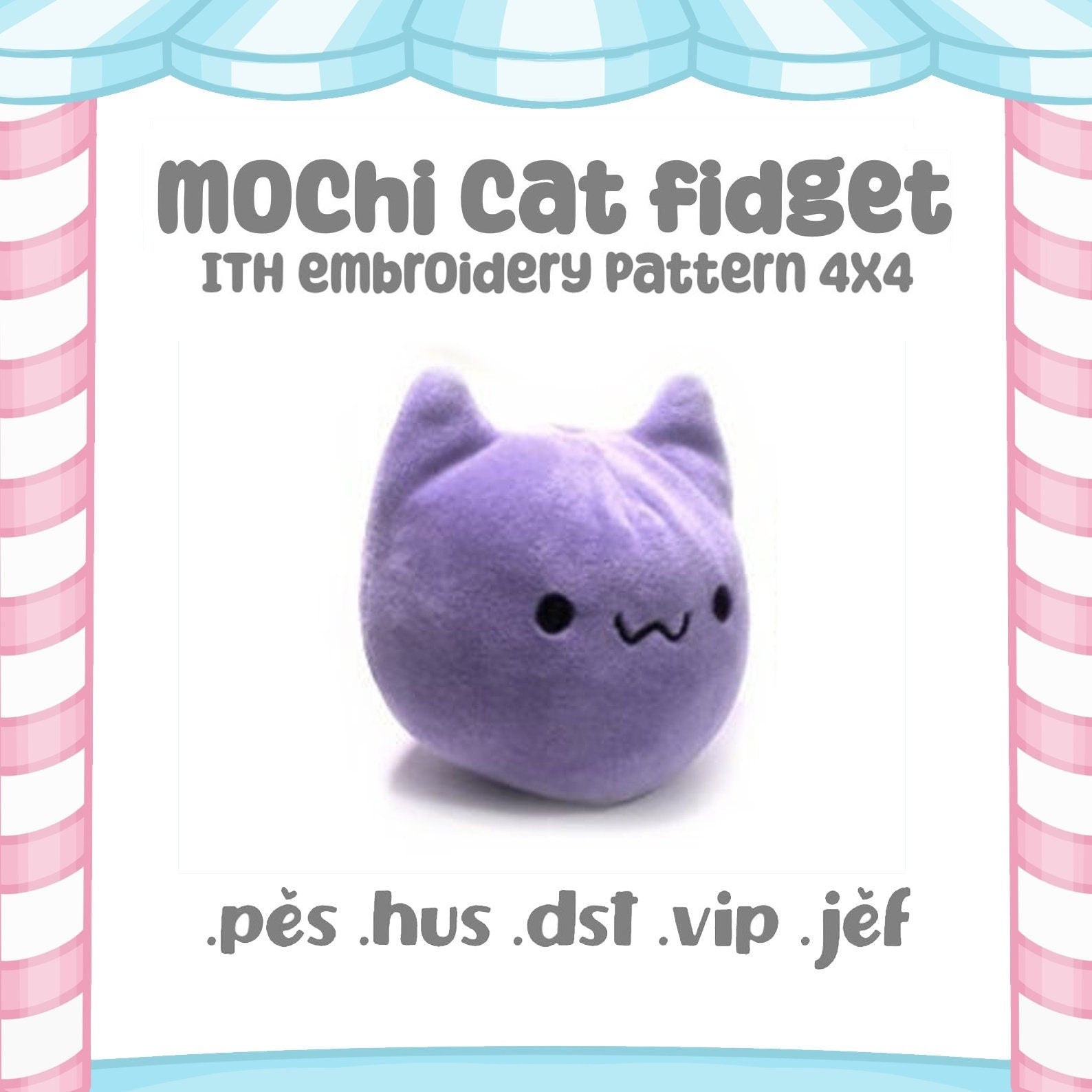 Mochi Cat Squishy Kawaii ITH Embroidery Pattern Fidget Stim Toy Tiny Plush Cute 4x4 5x7 6x10