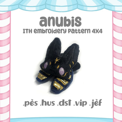 Anubis ITH Embroidery Plush Pattern Kawaii Halloween Embroidery Machine Pattern Cute Egyptian Jackal God 4x4