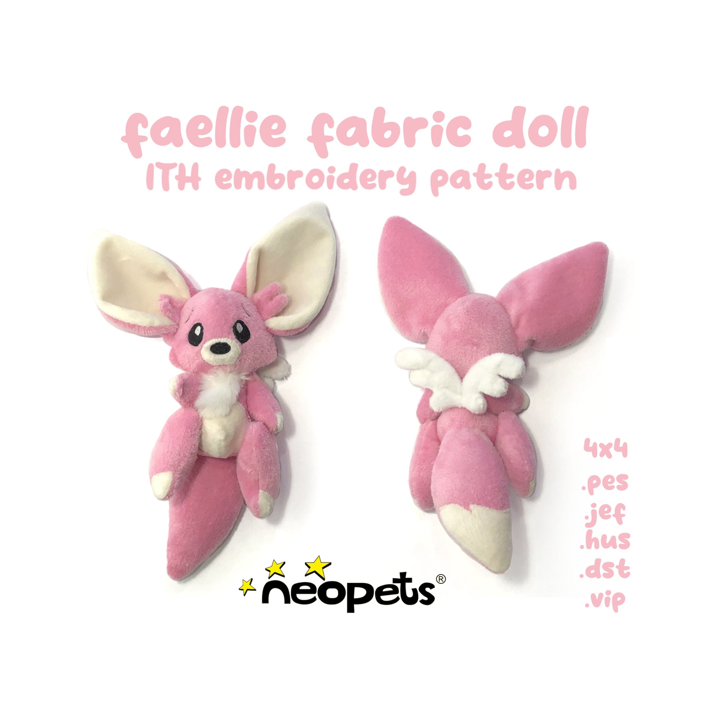 Neopets Faellie Fabric Doll ITH 4x4 Embroidery Plush Pattern