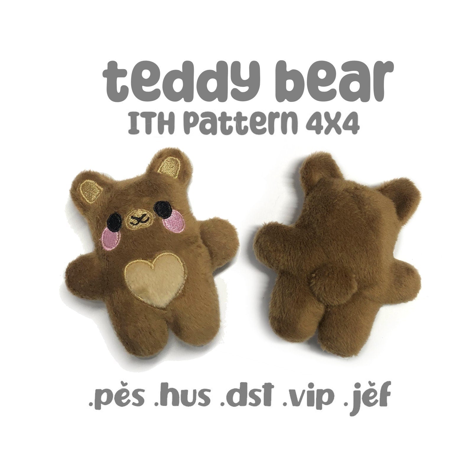 Kawaii Teddy Bear ITH Embroidery Plush Pattern Keychain 4x4 Embroidery Machine Pattern Cute Kidcore