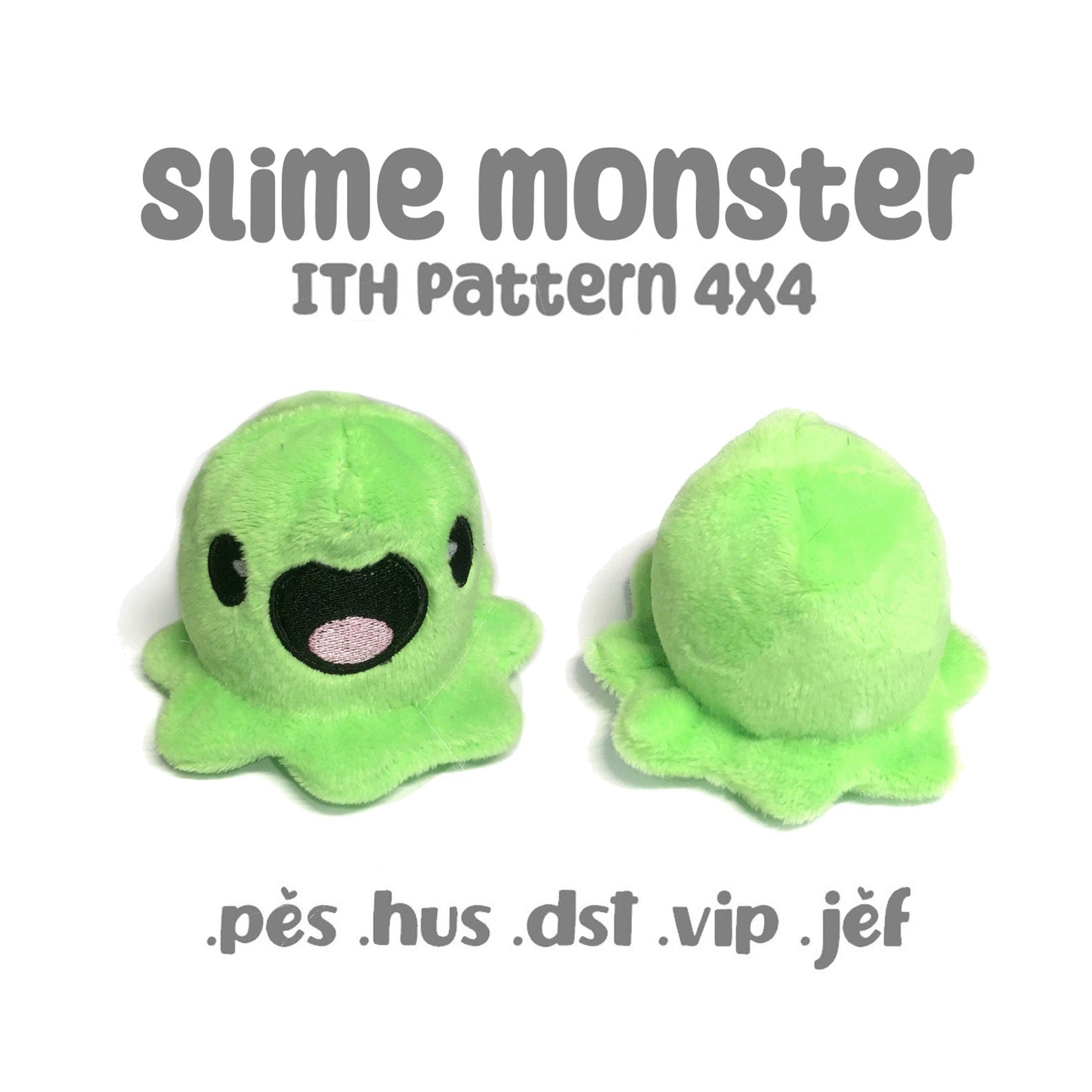 Kawaii Green Slime Monster ITH Embroidery Plush Pattern Keychain 4x4 Embroidery Machine Pattern Cute Kidcore Video Game Enemy