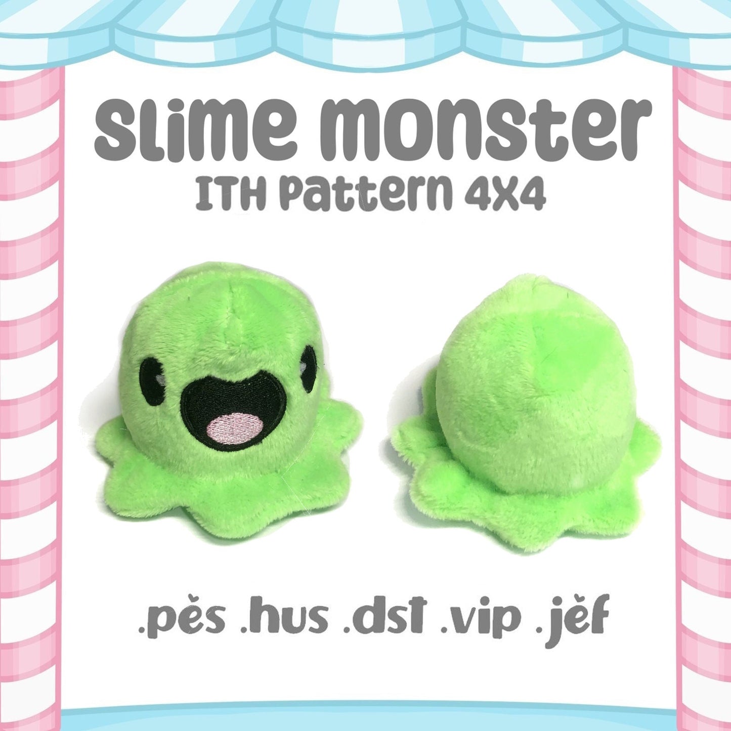 Kawaii Green Slime Monster ITH Embroidery Plush Pattern Keychain 4x4 Embroidery Machine Pattern Cute Kidcore Video Game Enemy