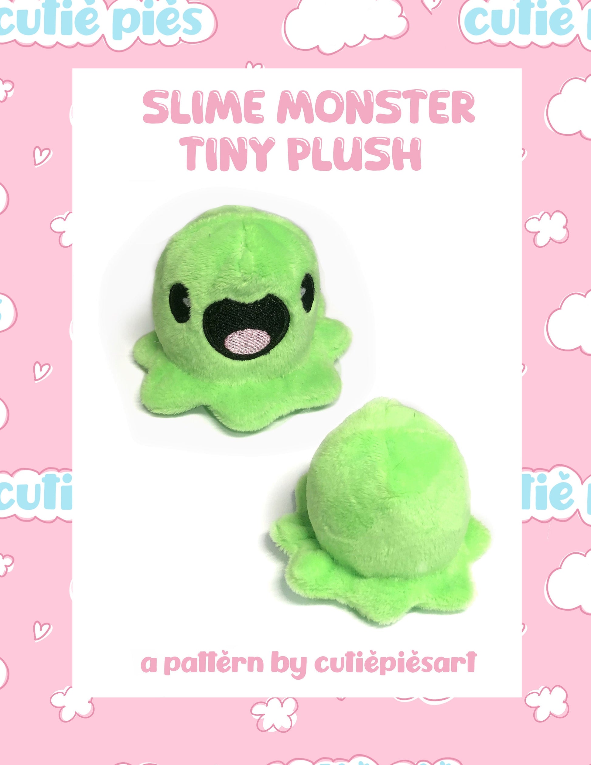 Kawaii Green Slime Monster ITH Embroidery Plush Pattern Keychain 4x4 Embroidery Machine Pattern Cute Kidcore Video Game Enemy