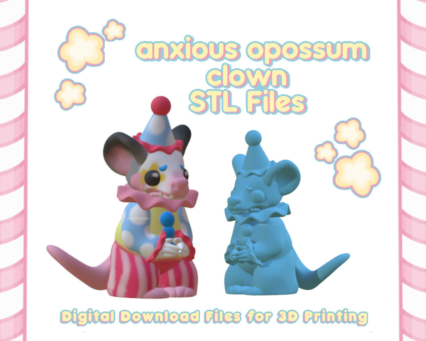 Anxious Opossum Clown Kawaii Resin STL Files 3D Print Figurine Decoration Cute - PERSONAL USE