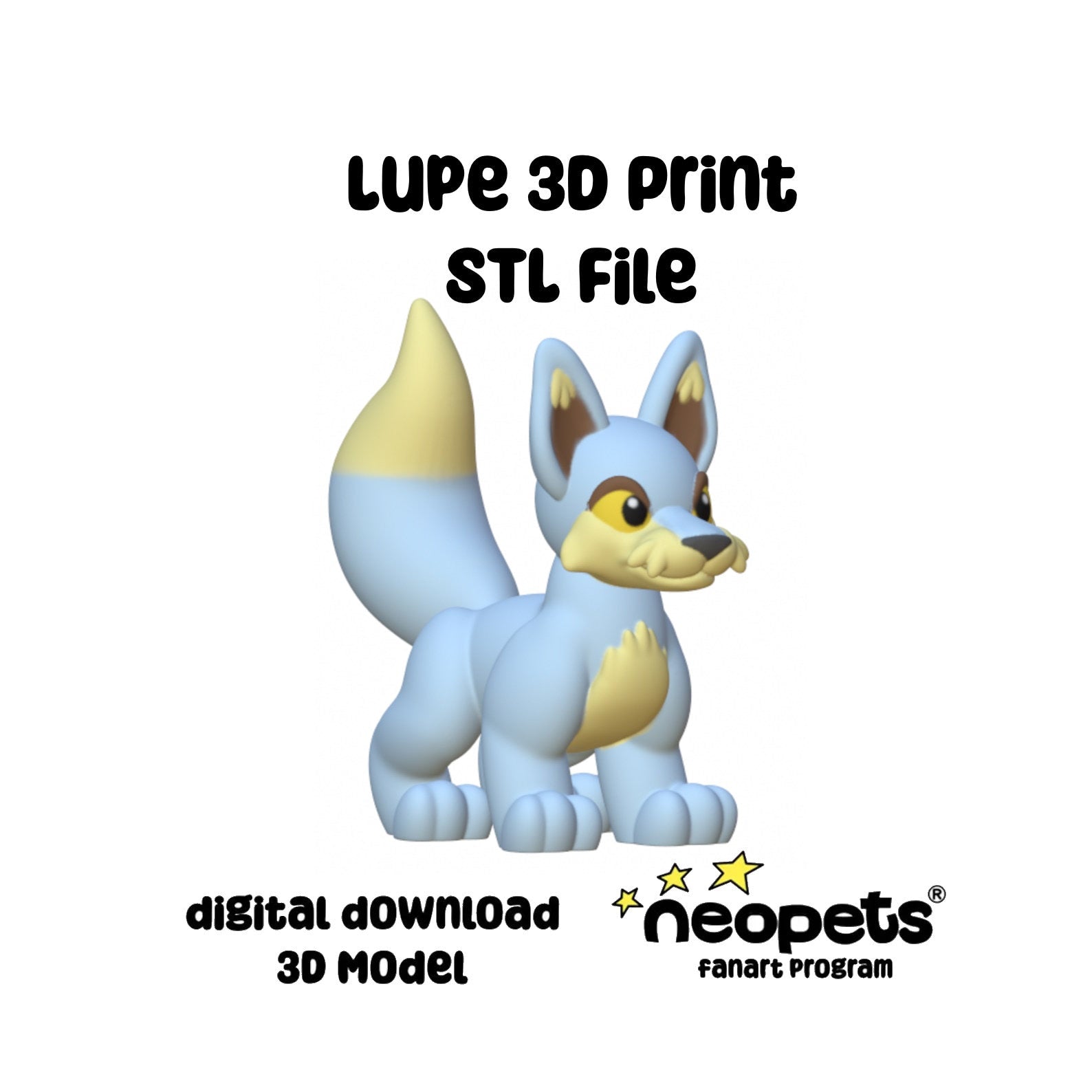 Neopets Lupe Figurine STL 3D Print File