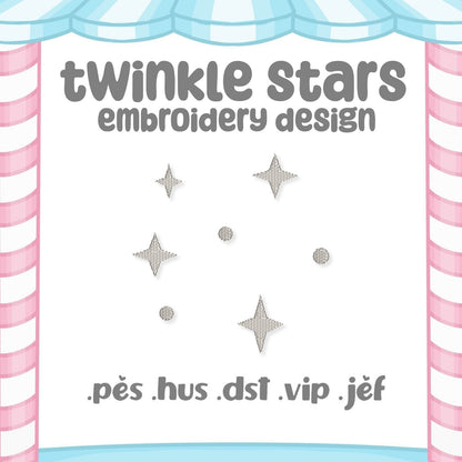 Twinkle Stars Embroidery Pattern 4x4 Embroidery Machine Design Pattern Cute Kidcore Celestial Space Kawaii