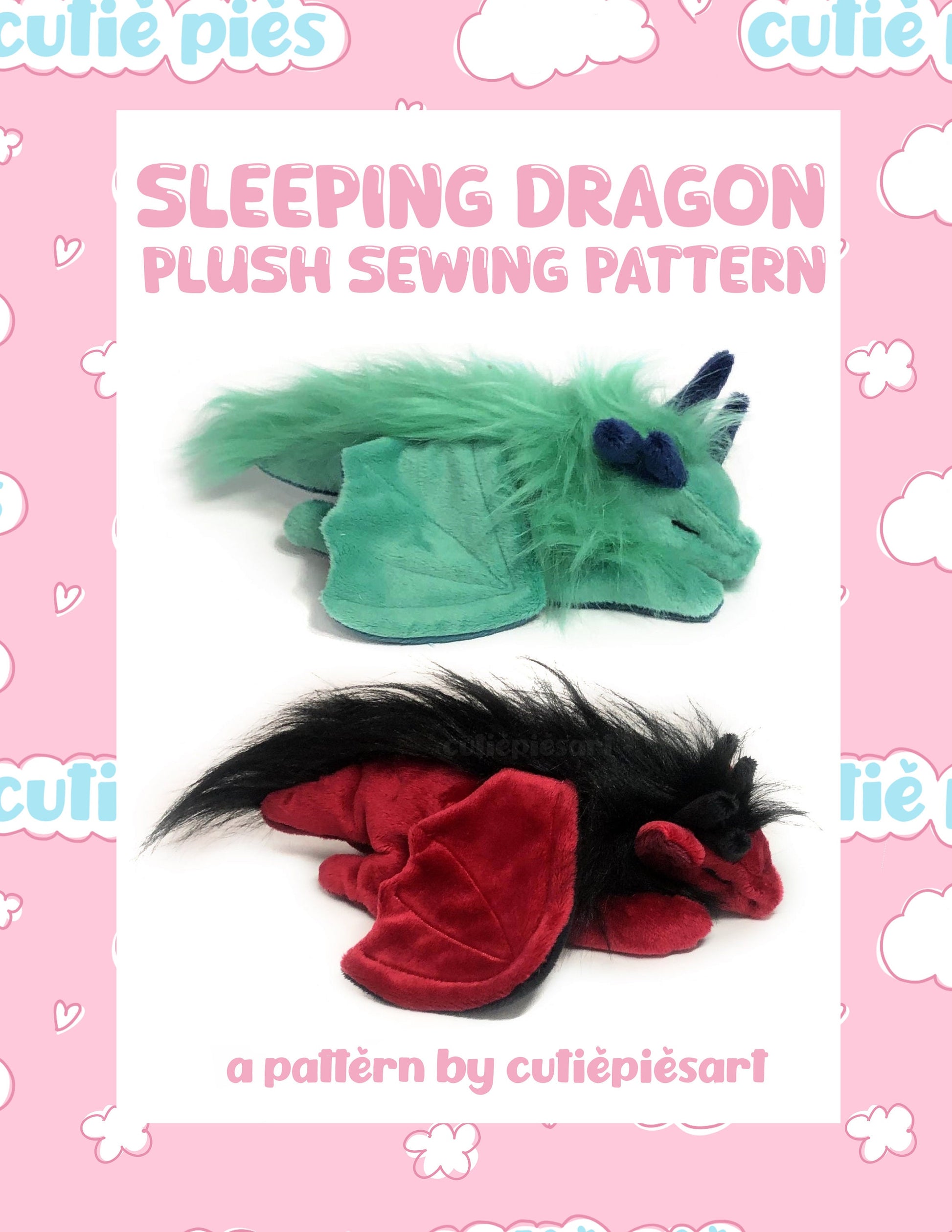 Sleeping Dragon Plush Sewing Pattern Sewing Machine Pattern Cute Fantasy Dungeons Magic Medieval Renaissance Faire Weighted Soothing