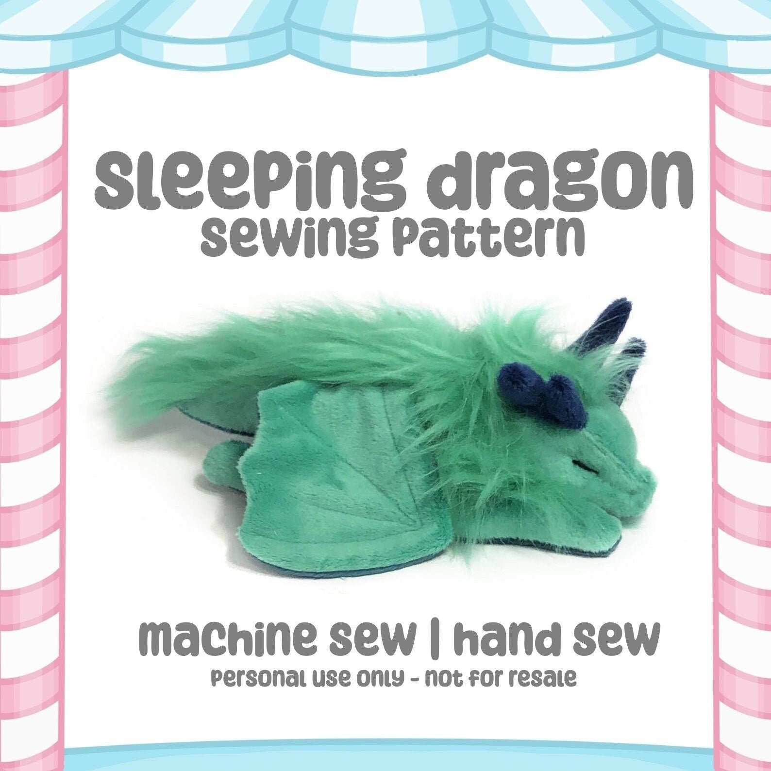 Sleeping Dragon Plush Sewing Pattern Sewing Machine Pattern Cute Fantasy Dungeons Magic Medieval Renaissance Faire Weighted Soothing