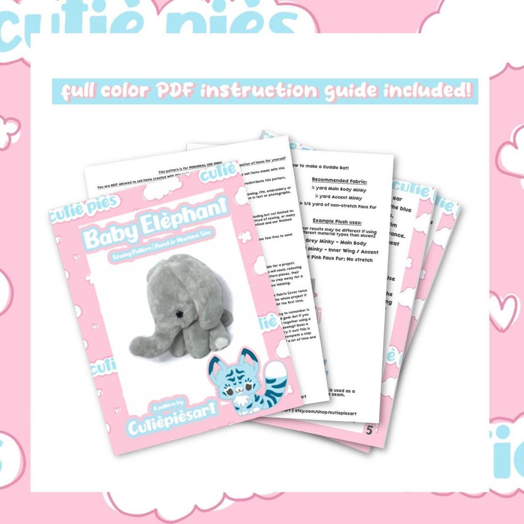 Baby Elephant Plush Sewing Pattern Sewing Machine Pattern Cute Kawaii DIY