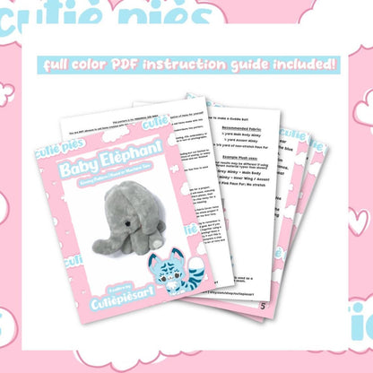 Baby Elephant Plush Sewing Pattern Sewing Machine Pattern Cute Kawaii DIY Circus Animal