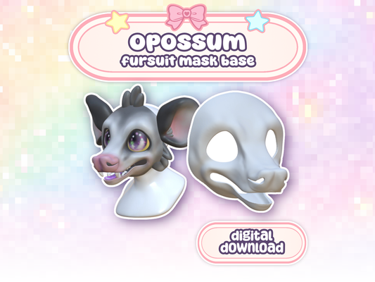 Opossum Cutie Fursuit Head 003 STL Files 3D Print Mask Base Open Mouth Possum Marsupial Doll (Digital Download)