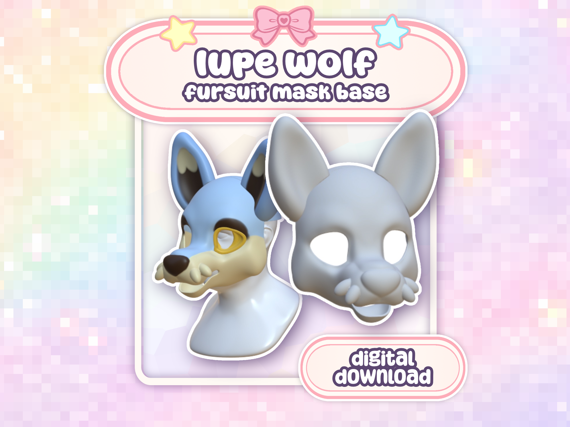 Cutie Fursuit Head 002 STL Files 3D Print Mask Base Short Snout Canine Lupe Doll (Digital Download)
