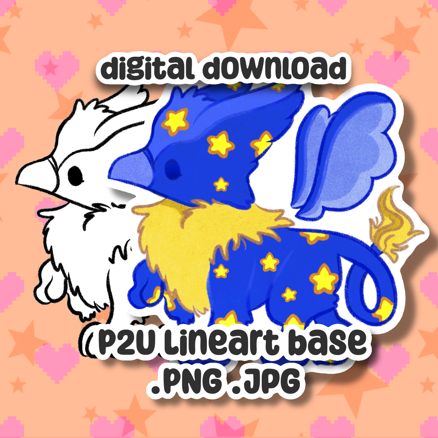 Griffin Art Base P2U - Nostalgic Y2K Virtual Pet Digital Stamp Furry Art Lineart
