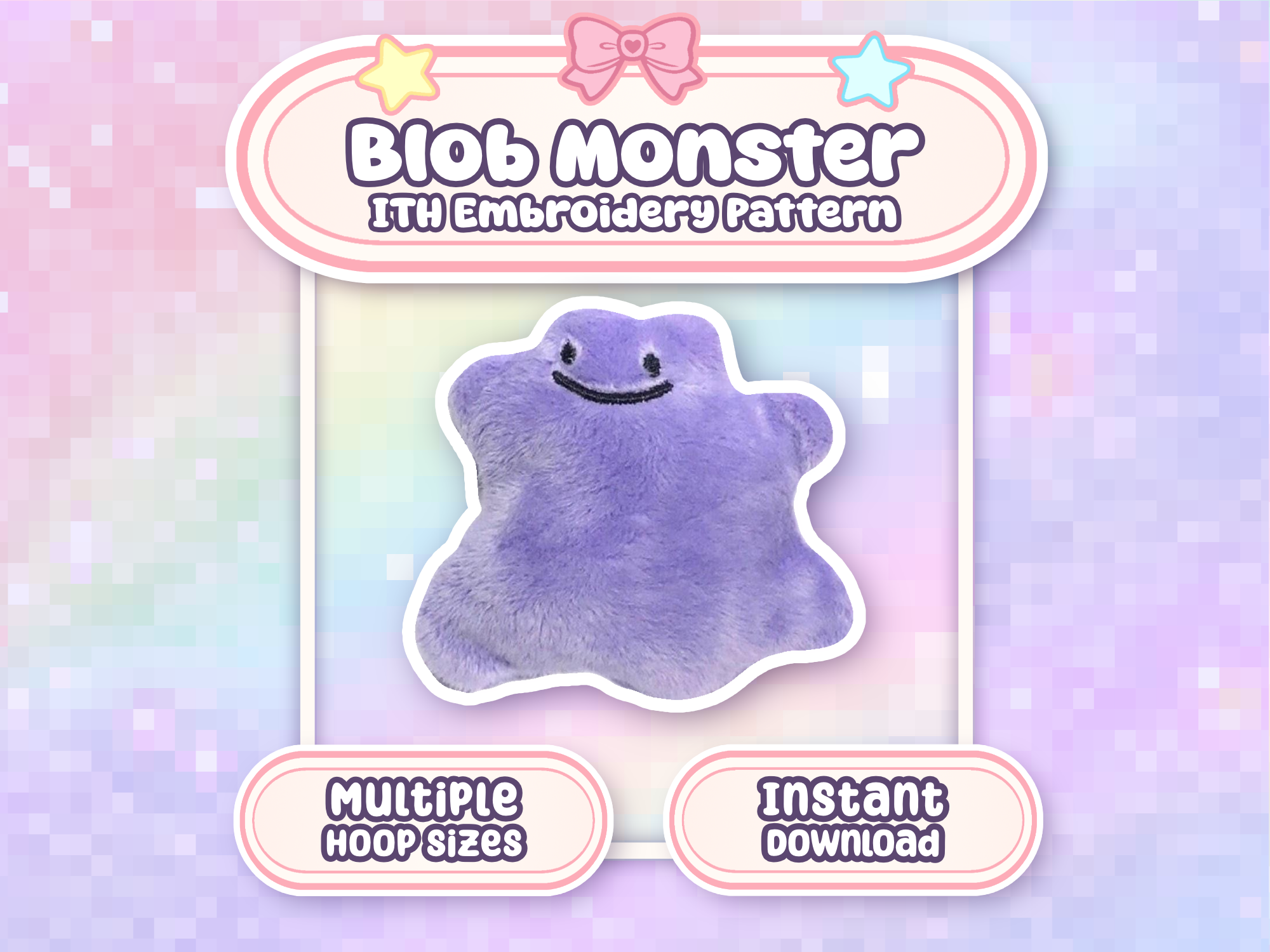 Purple Blob Monster ITH Embroidery Machine Pattern 4x4 5x7 6x10