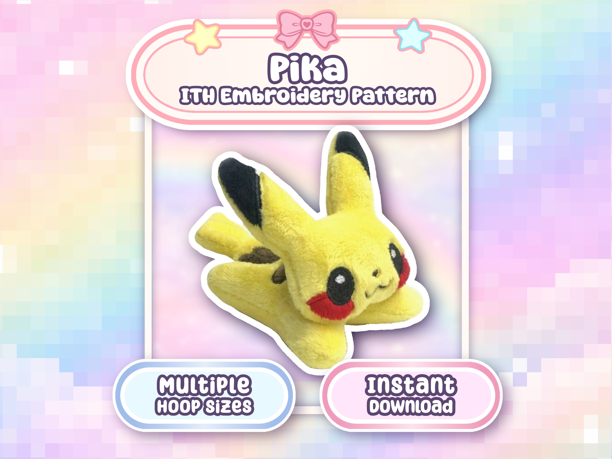 Yellow Mouse Kawaii ITH Embroidery Machine Pattern 4x4