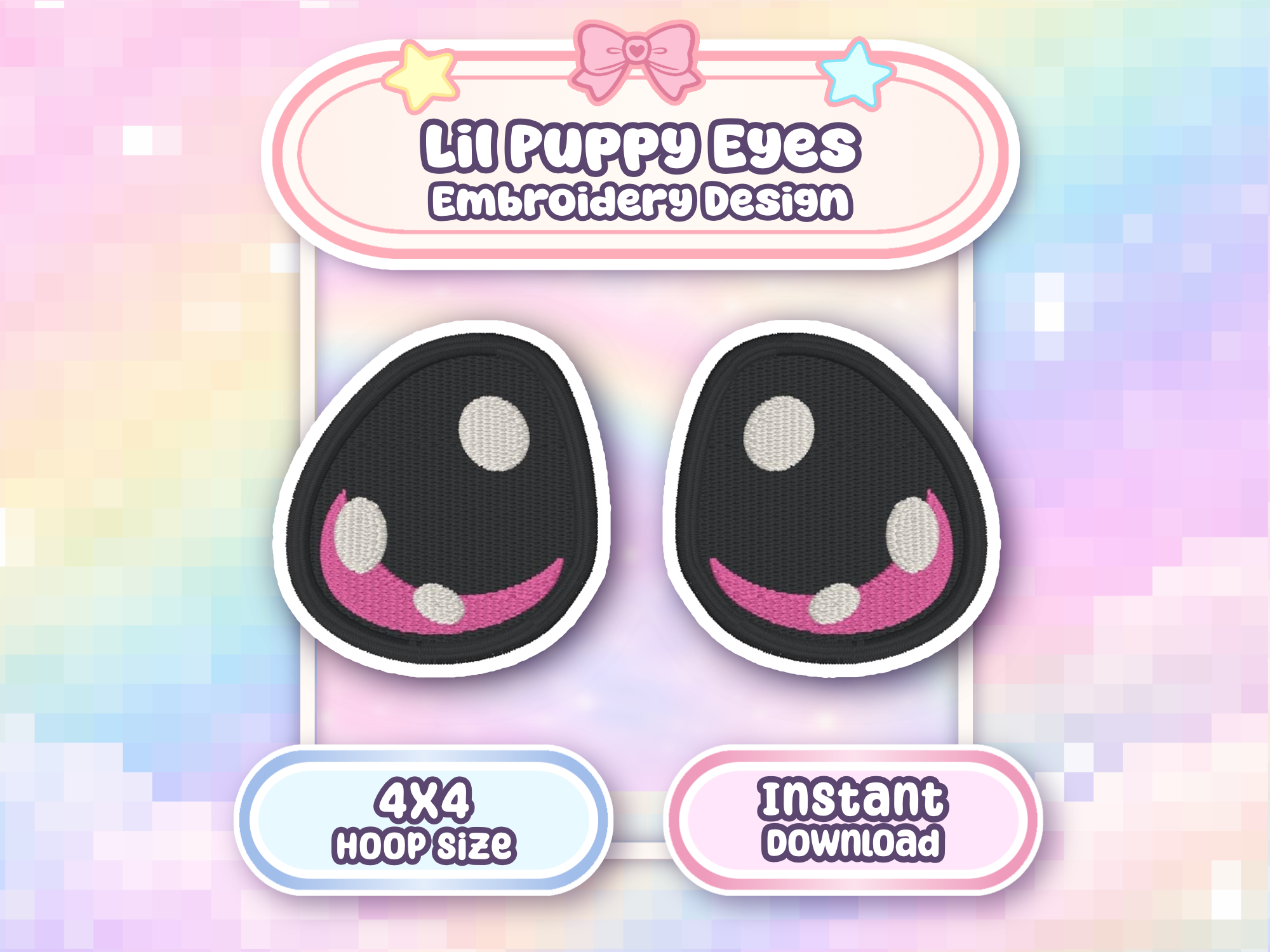 Puppy Eyes Pattern 4x4 Embroidery Machine Design Kawaii DIY