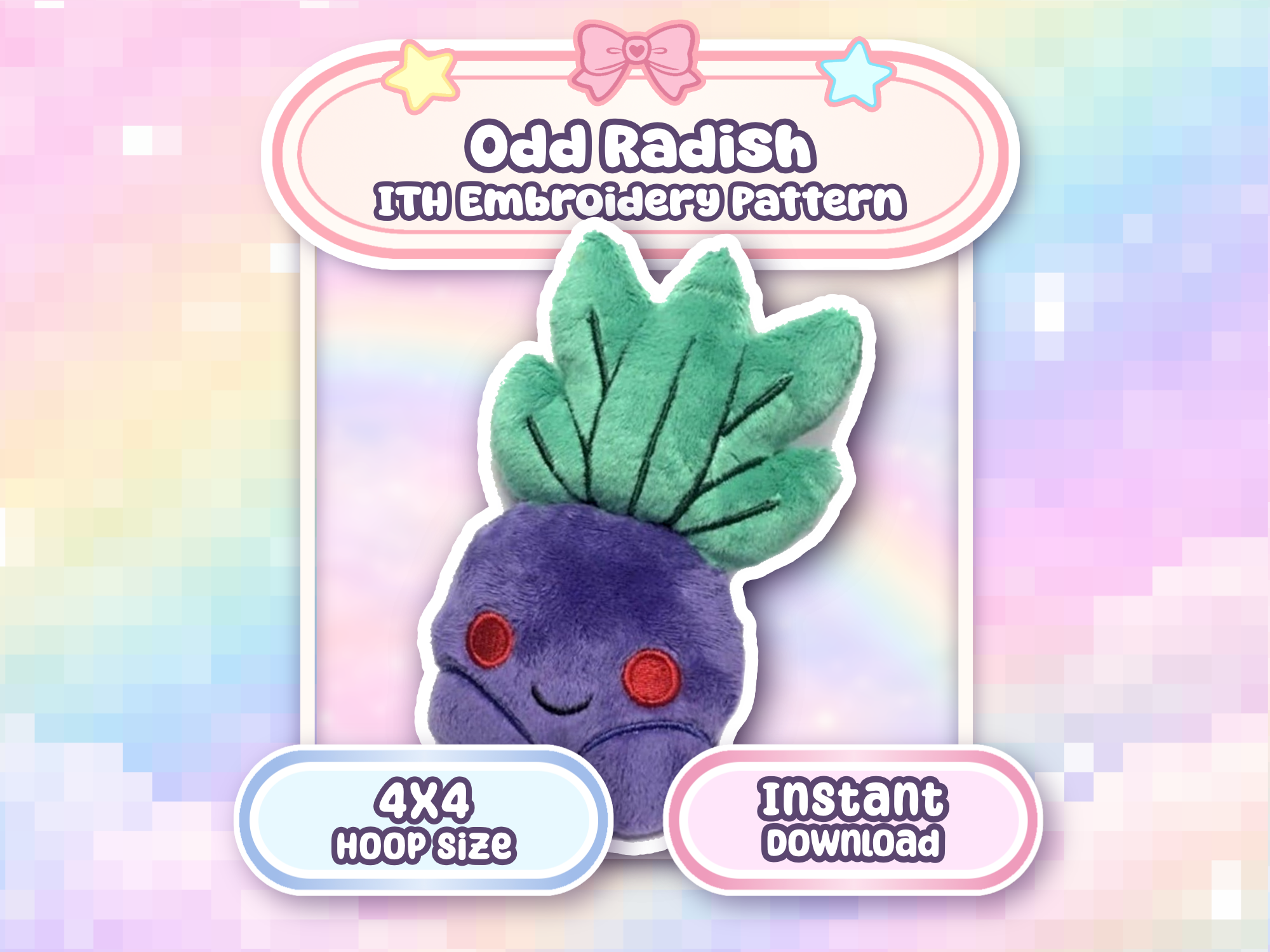 Odd Radish Kawaii ITH Plush Embroidery Machine Pattern 4x4