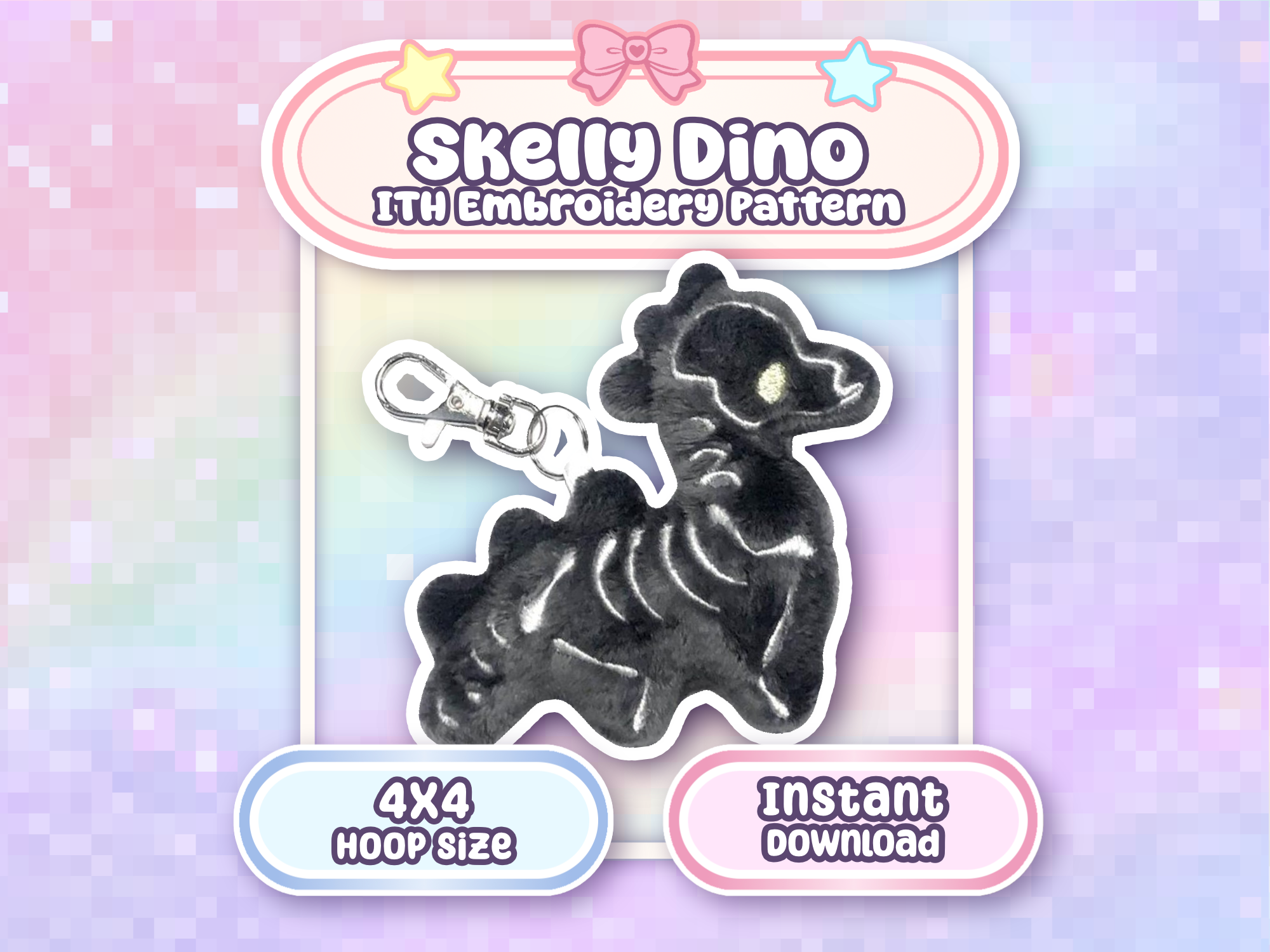 Skelly Dino ITH Plush Skeleton Embroidery Machine Pattern 4x4