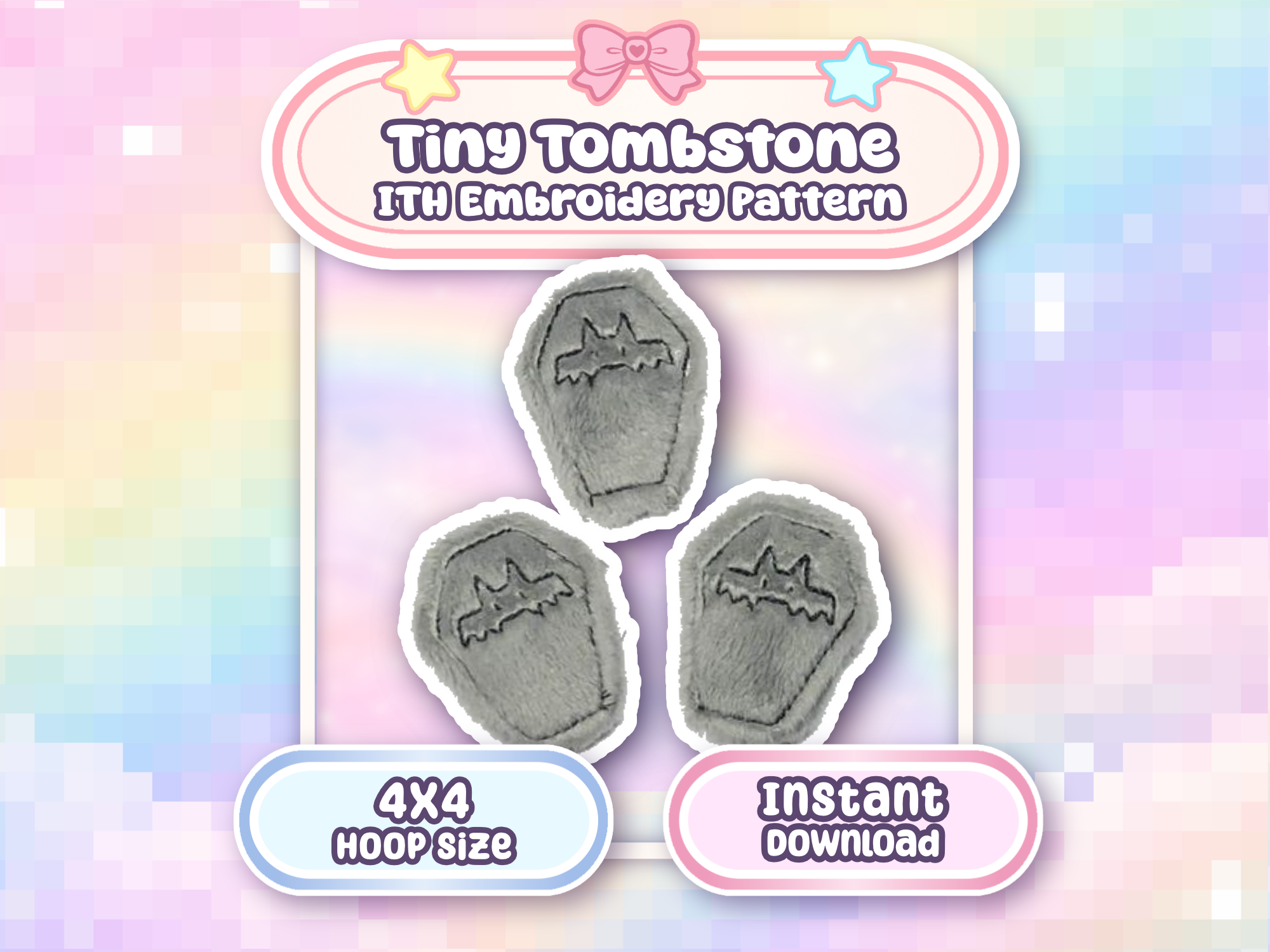 Tiny Tombstone Plush ITH Embroidery Machine Pattern Creepy Kawaii Worry Pet (4x4) (Digital Download)