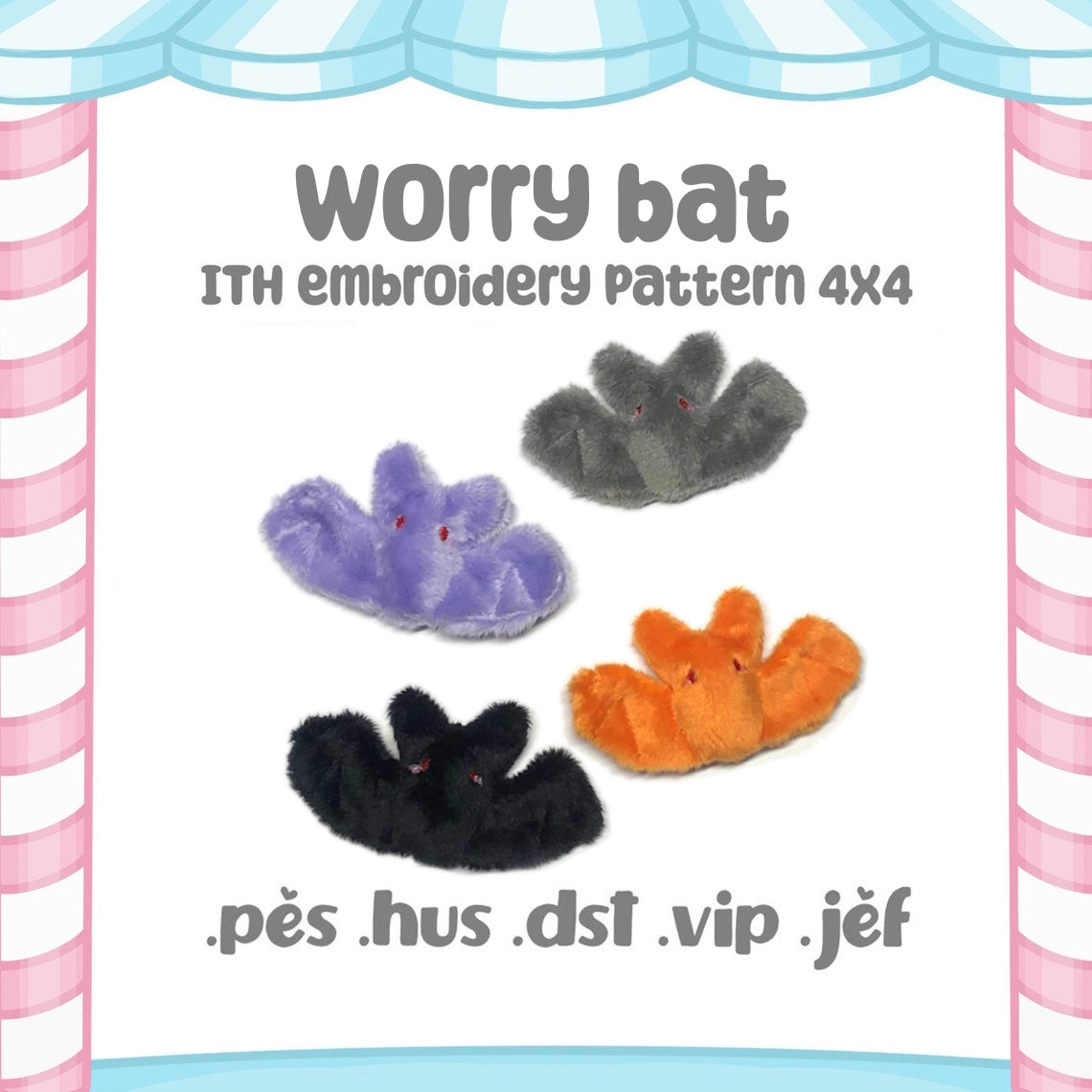 Worry Bat ITH Tiny Plush Embroidery Machine Pattern 4x4